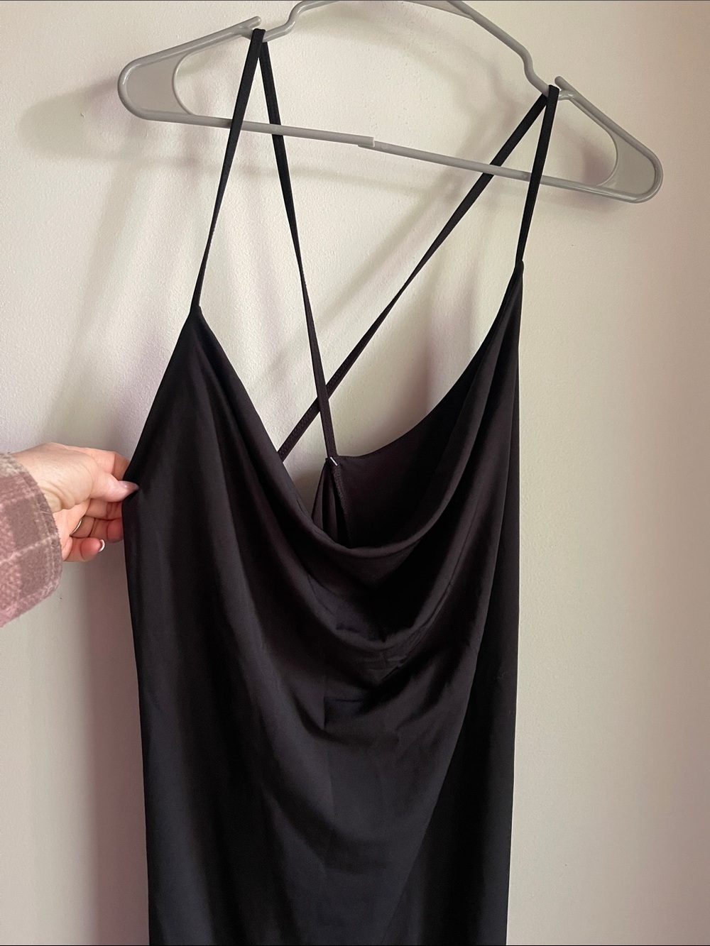 Abercrombie and Fitch Black Slip Dress with Delicate Straps & cowel neck Large P